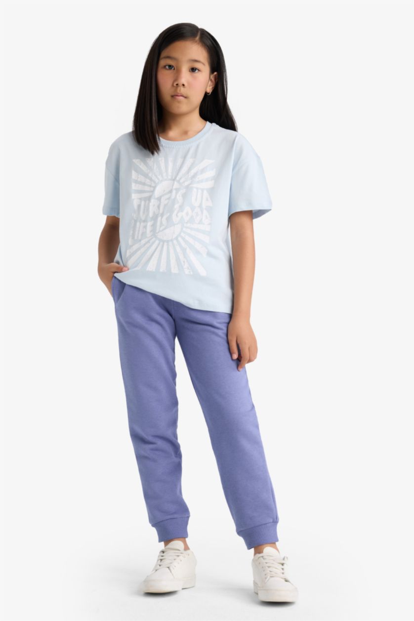 Kız Çocuk - Genç Kız Açık Menekşe Standart Fit Basic Düz Beli Lastikli Okul Jogger Eşofman Altı Kız Çocuk