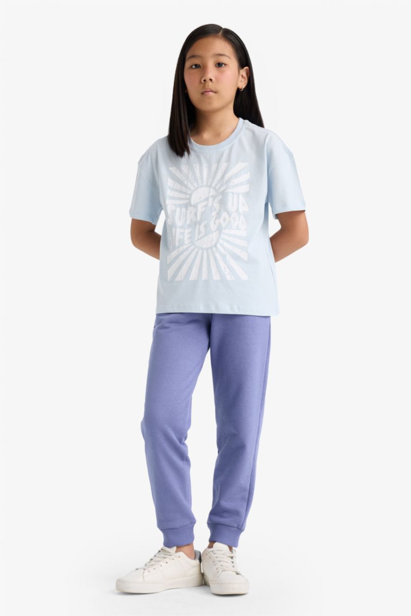 Kız Çocuk - Genç Kız Açık Menekşe Standart Fit Basic Düz Beli Lastikli Okul Jogger Eşofman Altı Kız Çocuk