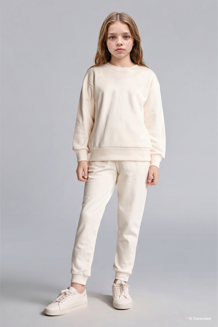 GIRLS & TEENS Ecru Girl Elastic Waist Jogger Sweatpants