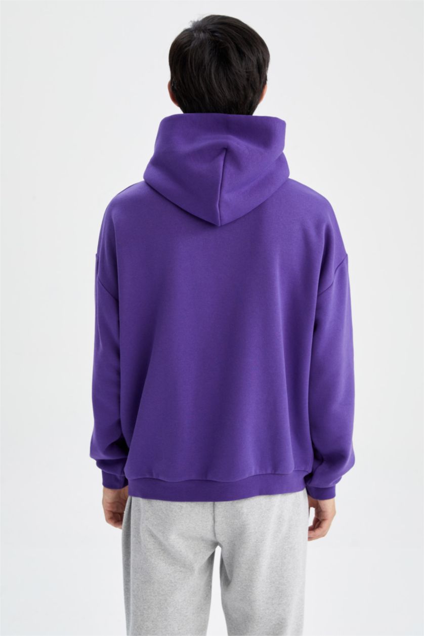 رجال بنفسجي غامق هودي اوفر سايز  بريش ناعم من الداخل بأكمام طويلة