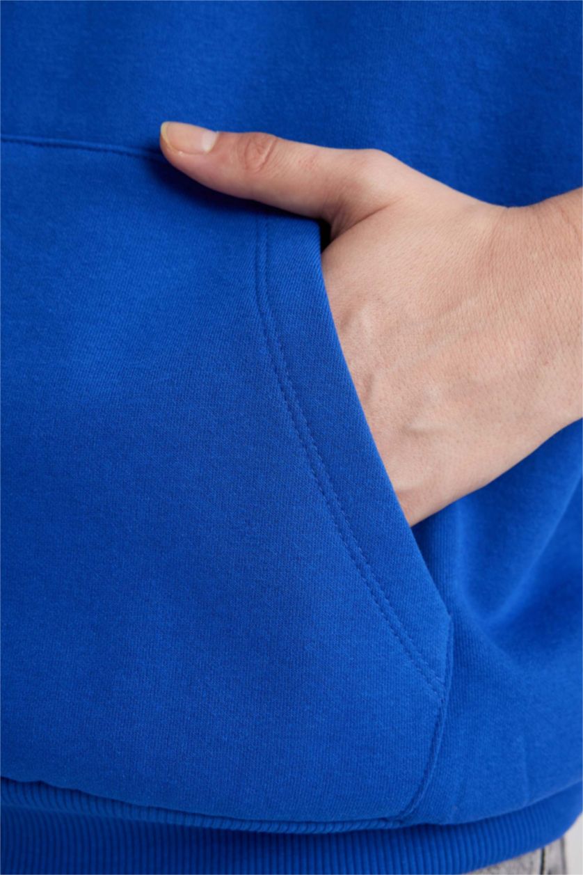 رجال أزرق فاقع هودي أوفر سايز بريش ناعم من الداخل وأكمام طويلة