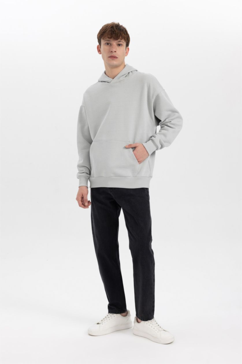 Мужчины Светло-серый Свитшот оверсайз с капюшоном