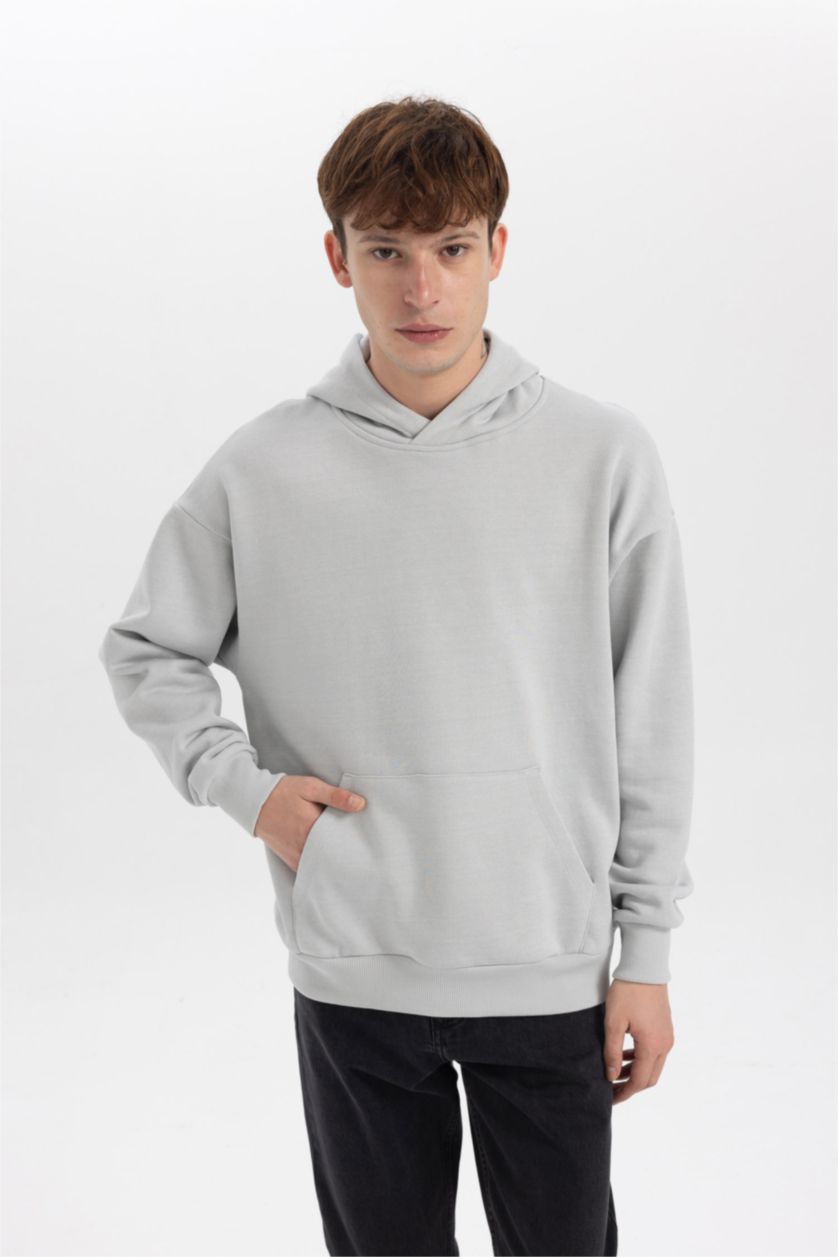 Мужчины Светло-серый Свитшот оверсайз с капюшоном