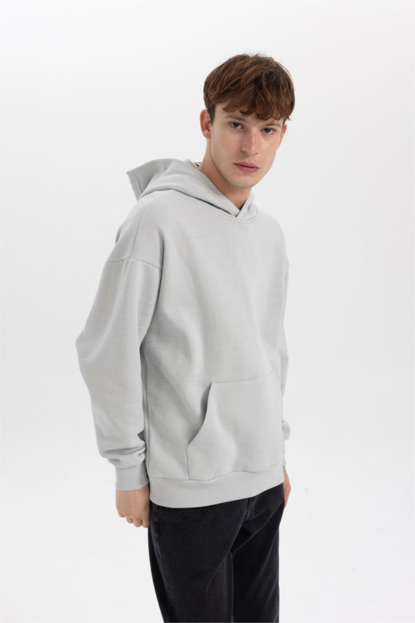 Мужчины Светло-серый Свитшот оверсайз с капюшоном