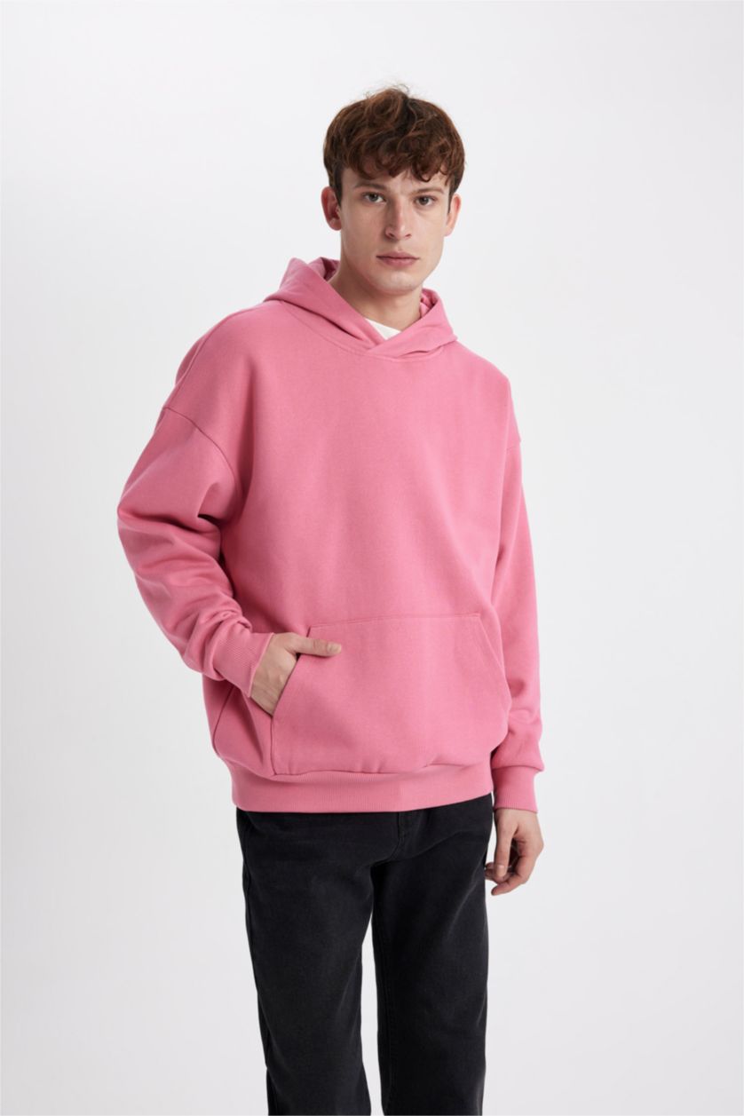 HOMME Rose Sweat à capuche Oversize Basique avec poche et intérieur doux en tissu peluche