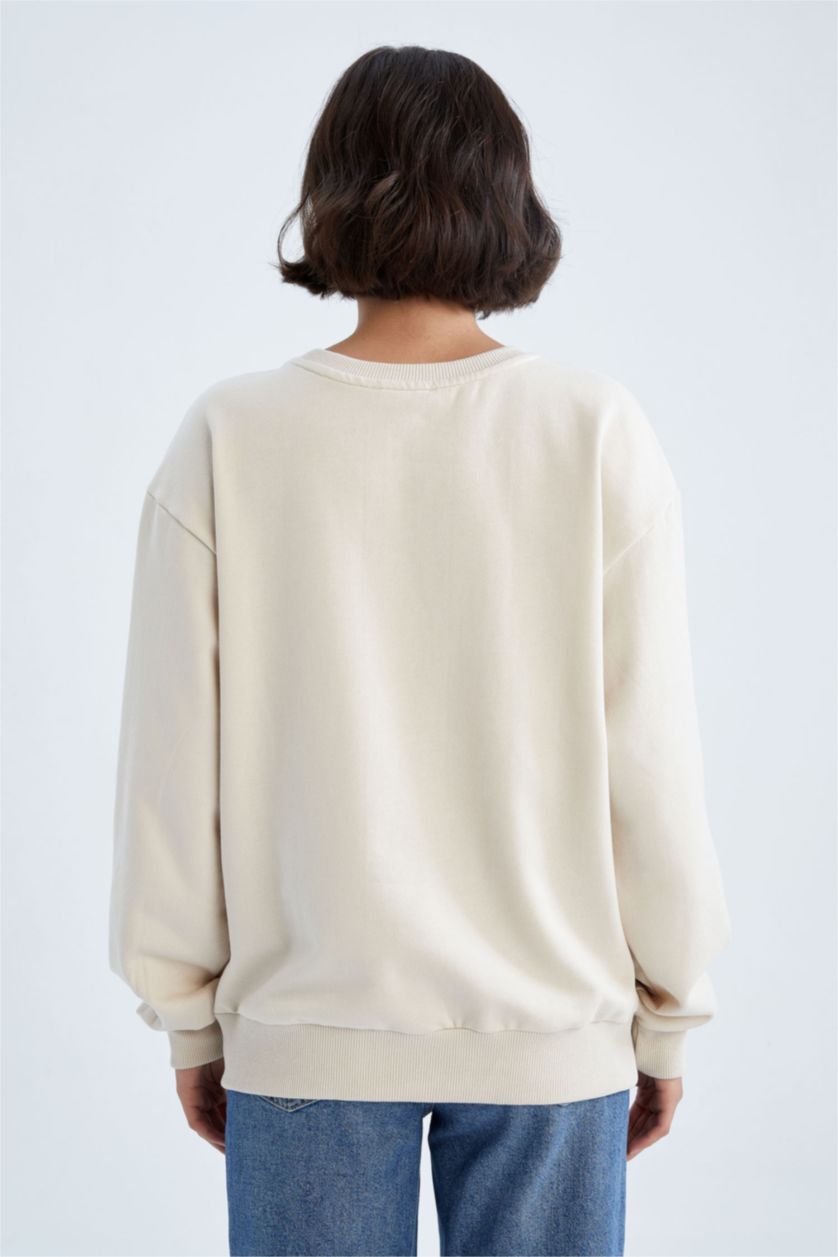WOMAN Light Beige Regular Fit Printed Long Sleeve Sweatshirt