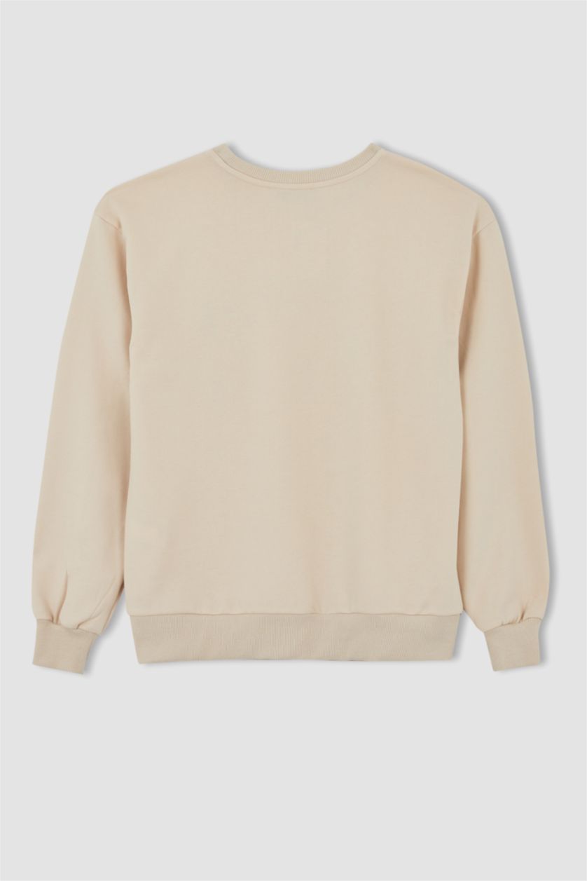 WOMAN Light Beige Regular Fit Printed Long Sleeve Sweatshirt
