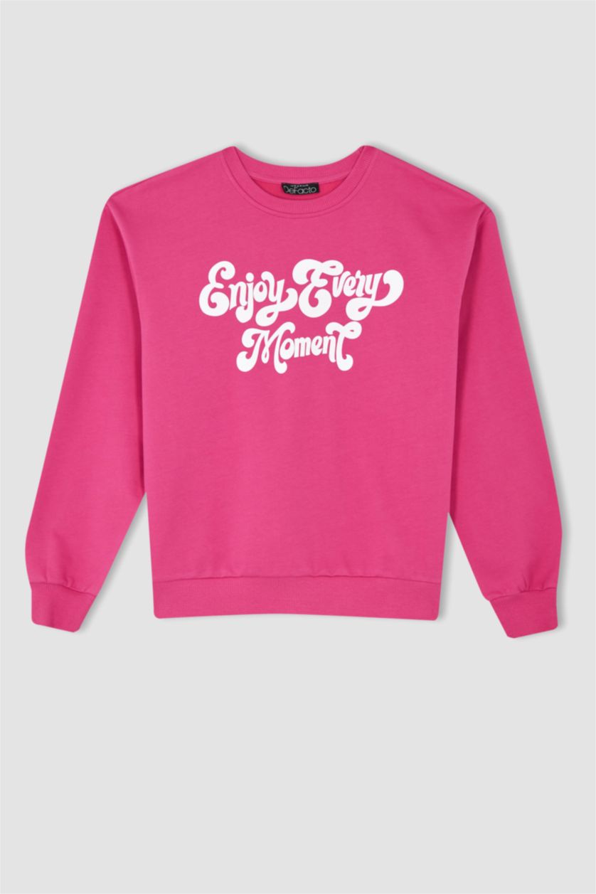 FEMME Rose Sweat-shirt en tissu fin imprimé à manches longues et col rond coupe classique