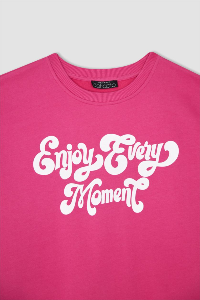 FEMME Rose Sweat-shirt en tissu fin imprimé à manches longues et col rond coupe classique