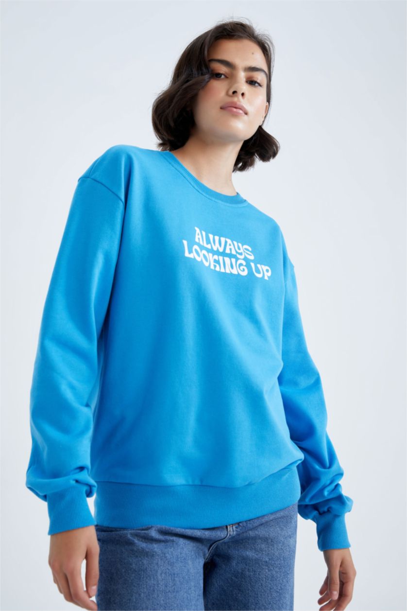 FEMME Bleu Sweat Col Rond Coupe Classique