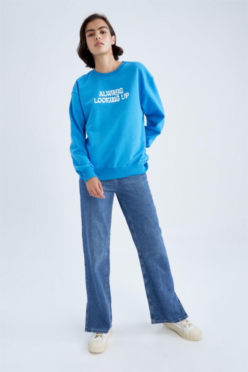 FEMME Bleu Sweat Col Rond Coupe Classique