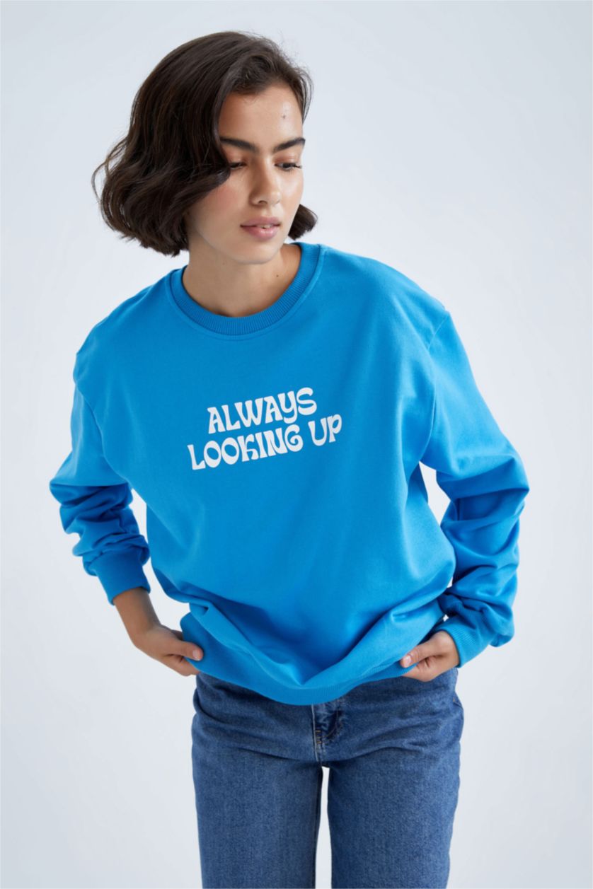 FEMME Bleu Sweat Col Rond Coupe Classique