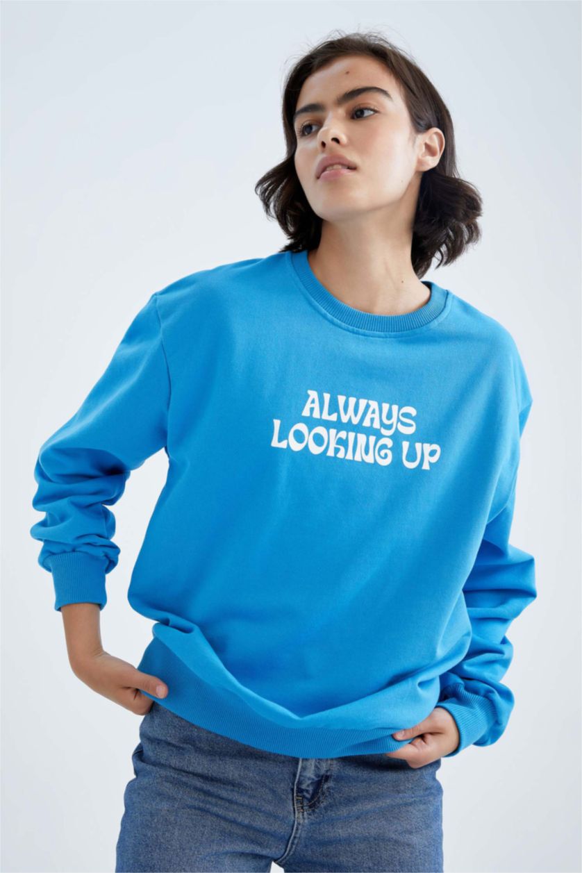 FEMME Bleu Sweat Col Rond Coupe Classique