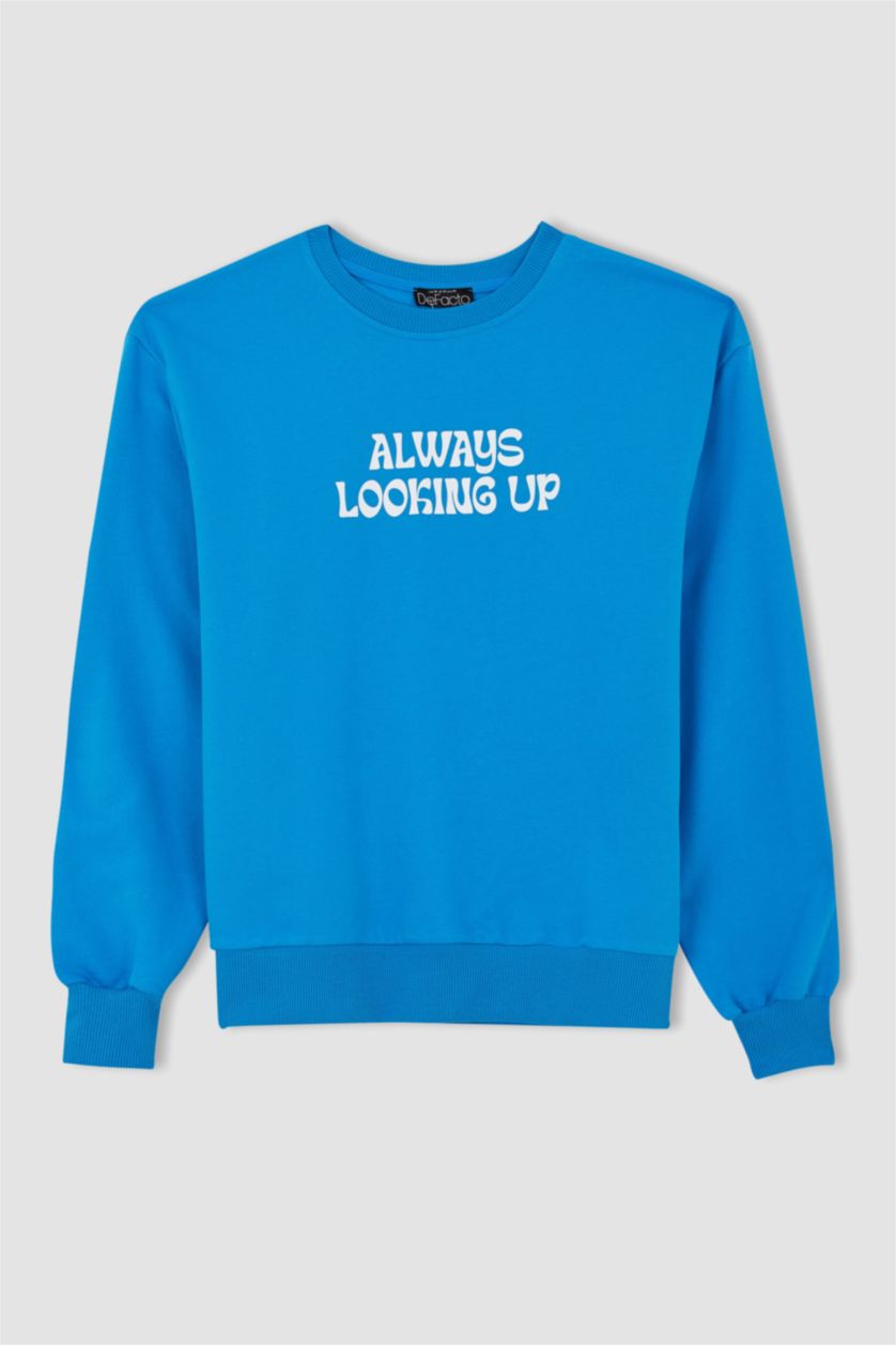FEMME Bleu Sweat Col Rond Coupe Classique