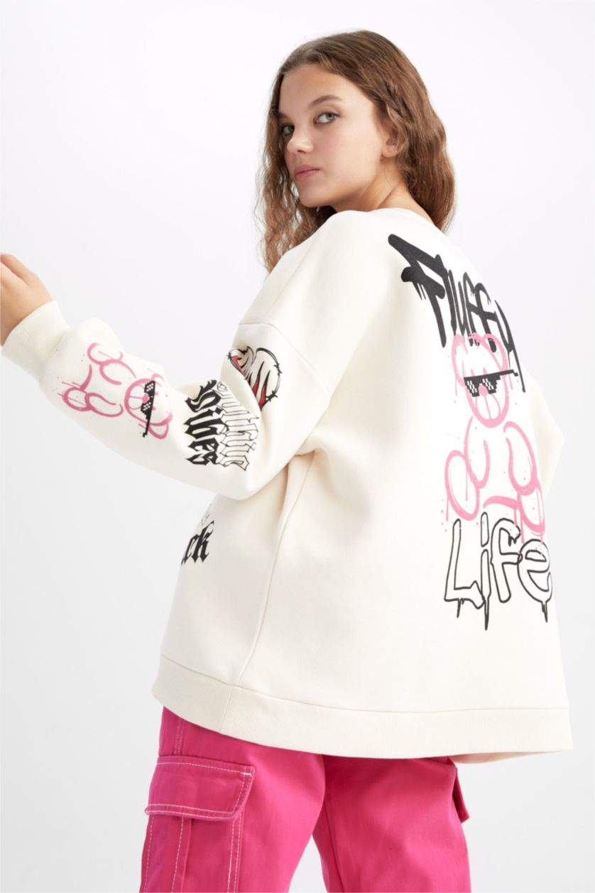 WOMAN Light Stone Oversize Fit Thick Sweatshirt Fabric Sweatshirt