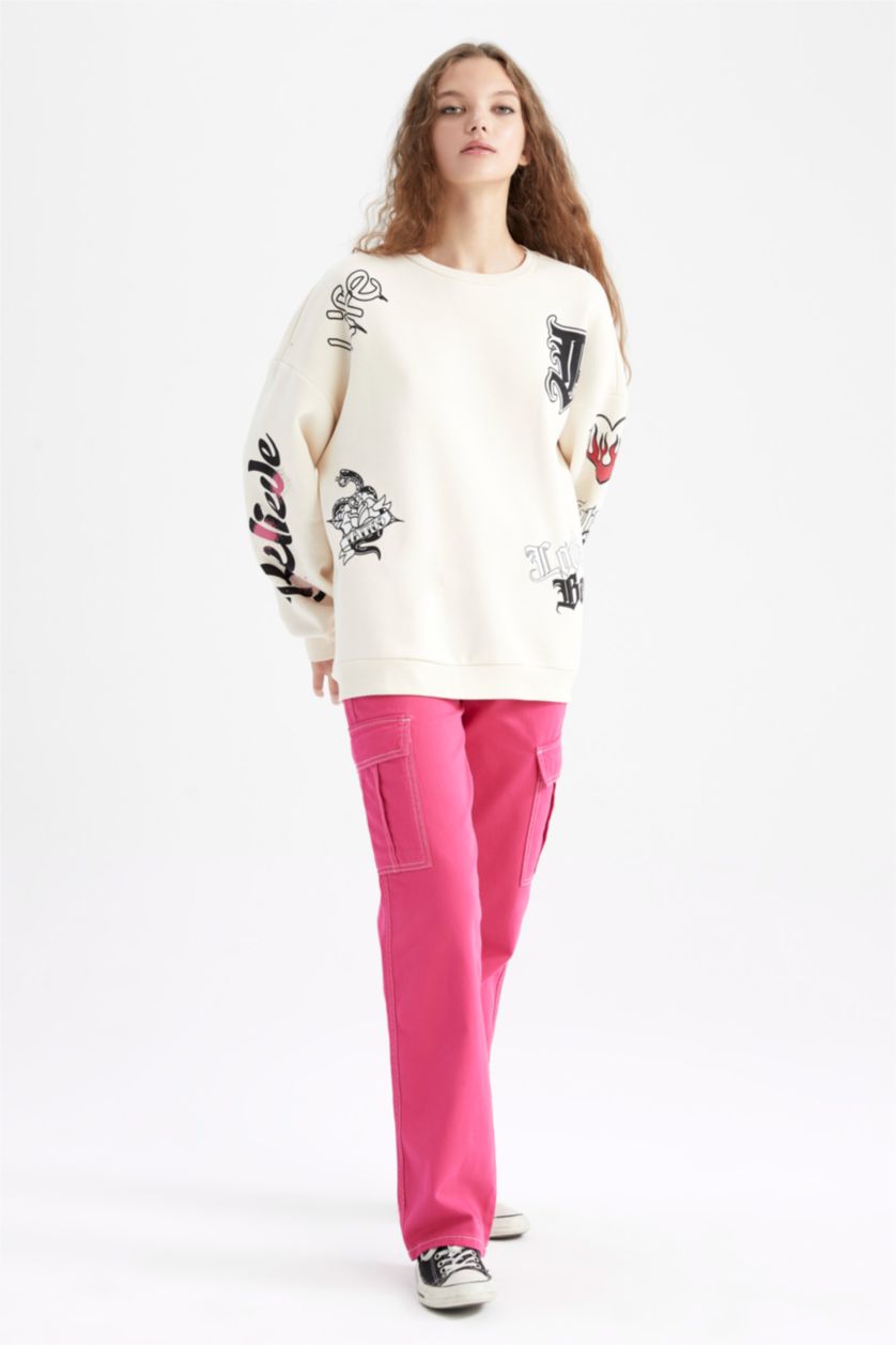 WOMAN Light Stone Oversize Fit Thick Sweatshirt Fabric Sweatshirt