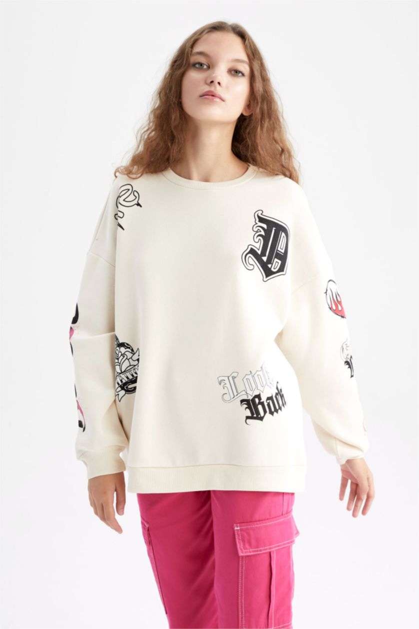 WOMAN Light Stone Oversize Fit Thick Sweatshirt Fabric Sweatshirt