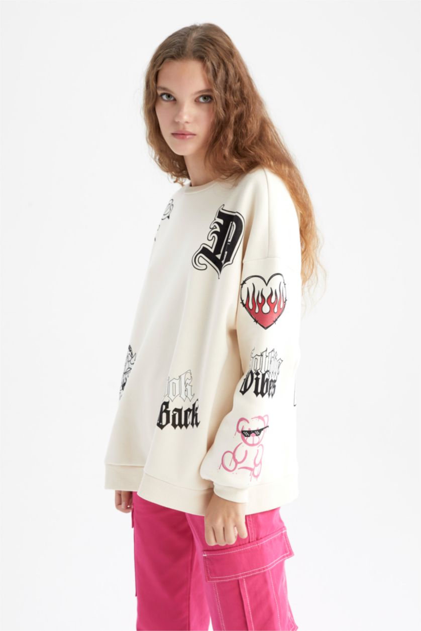 WOMAN Light Stone Oversize Fit Thick Sweatshirt Fabric Sweatshirt