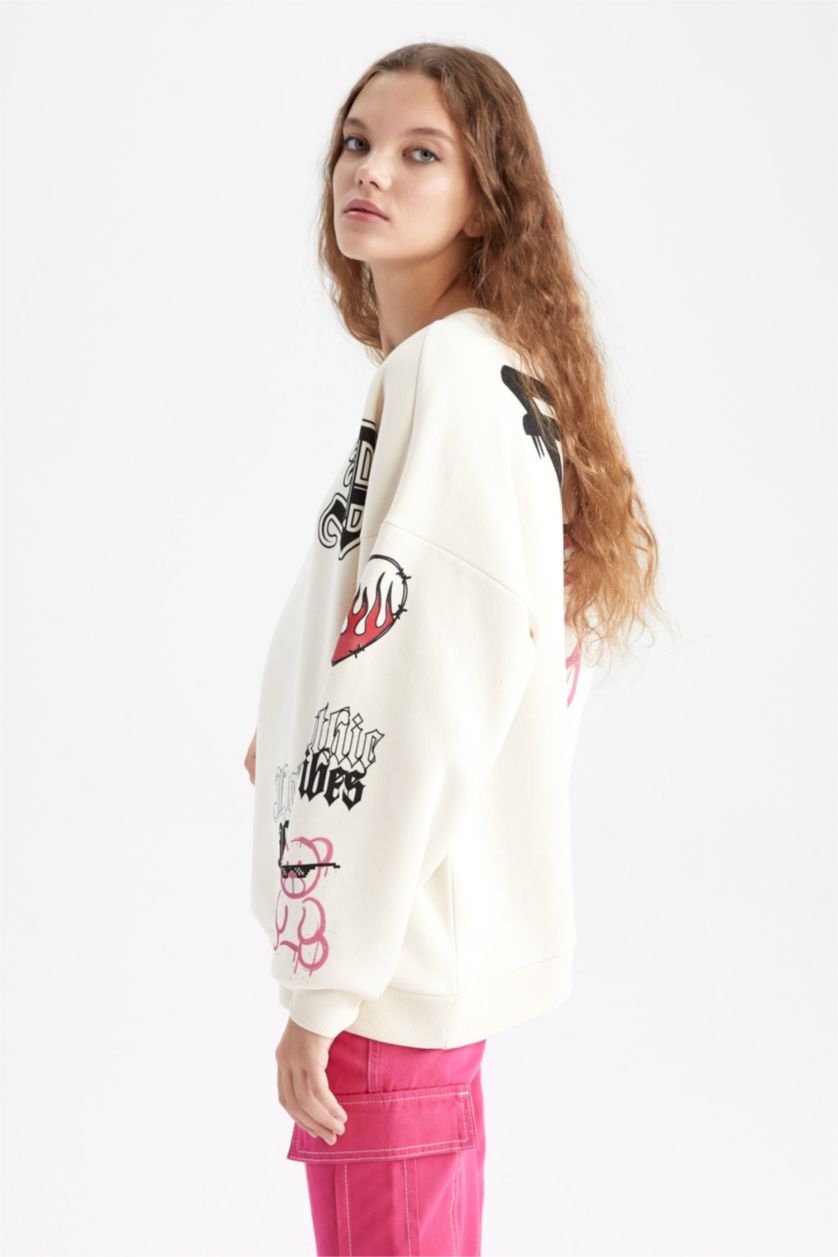 WOMAN Light Stone Oversize Fit Thick Sweatshirt Fabric Sweatshirt