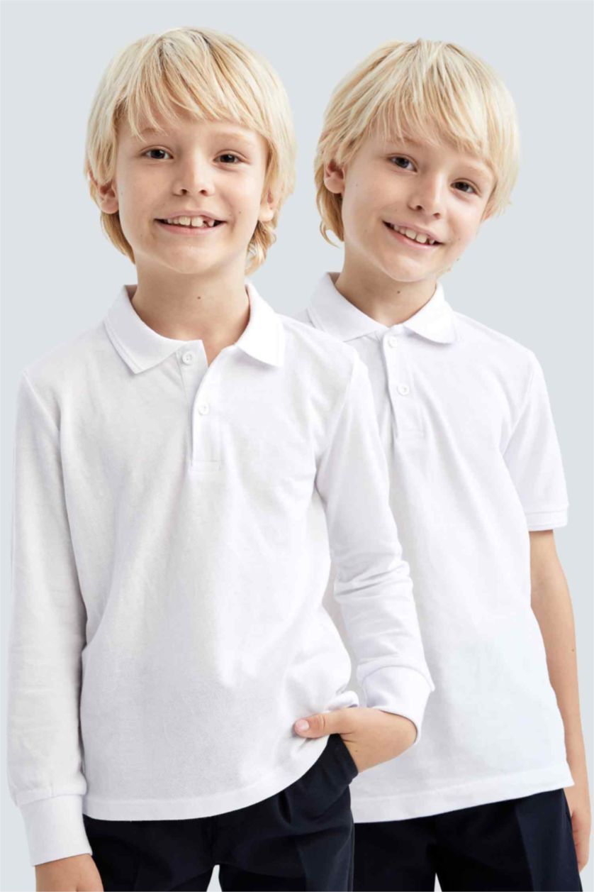 GARÇONS Blanc Polo à manches longues Col Polo 2 Garçon