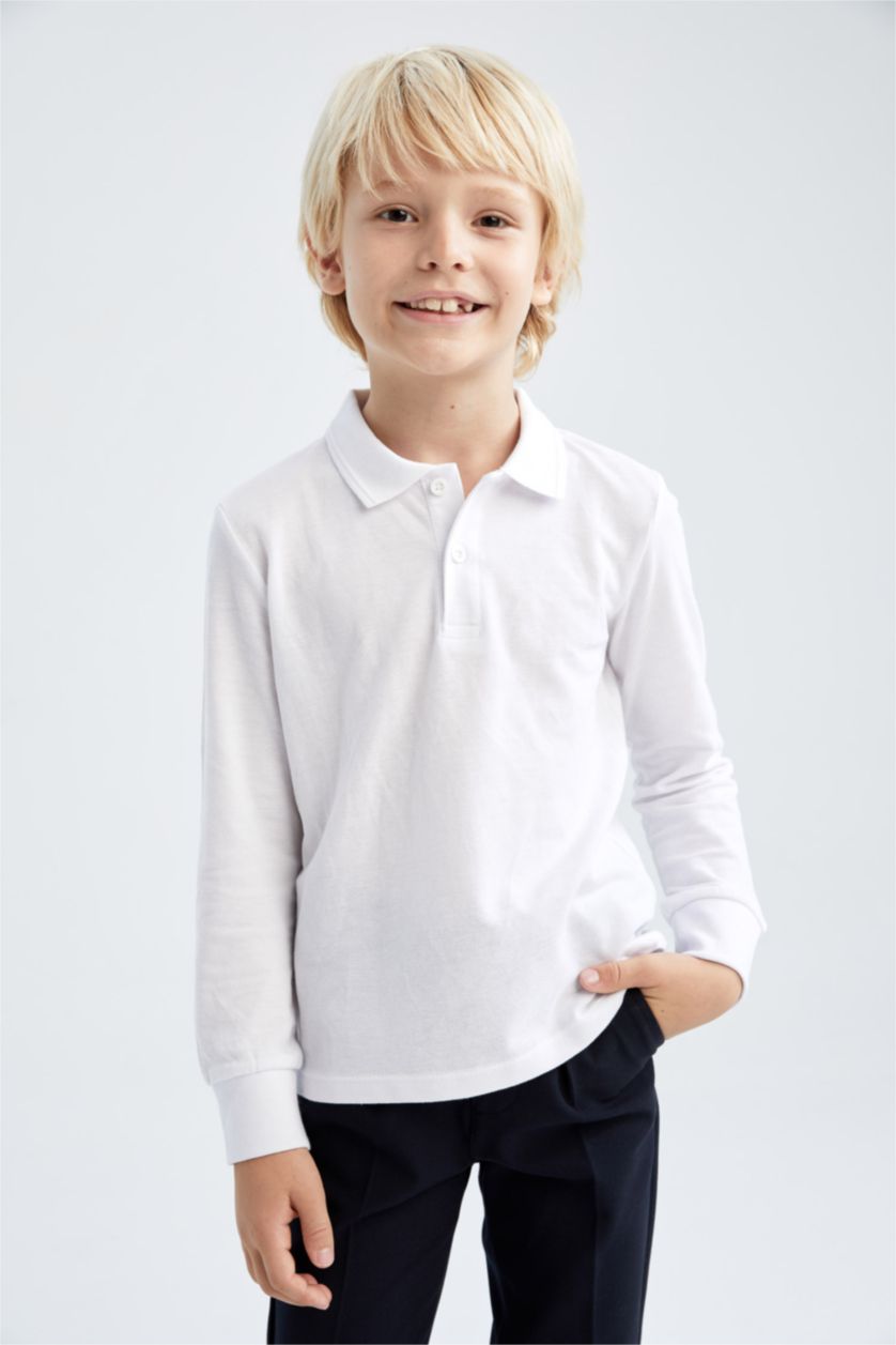 GARÇONS Blanc Polo à manches longues Col Polo 2 Garçon
