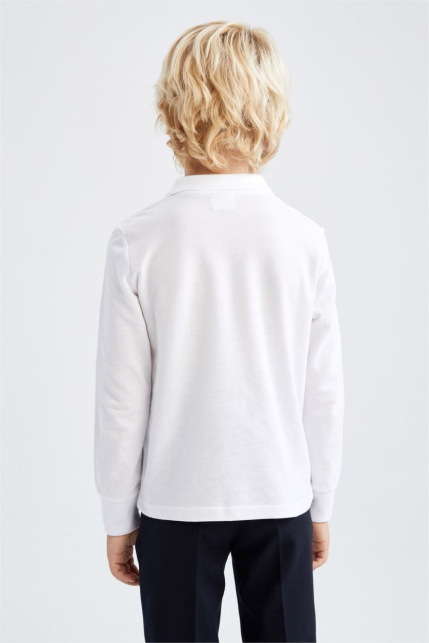 GARÇONS Blanc Polo à manches longues Col Polo 2 Garçon