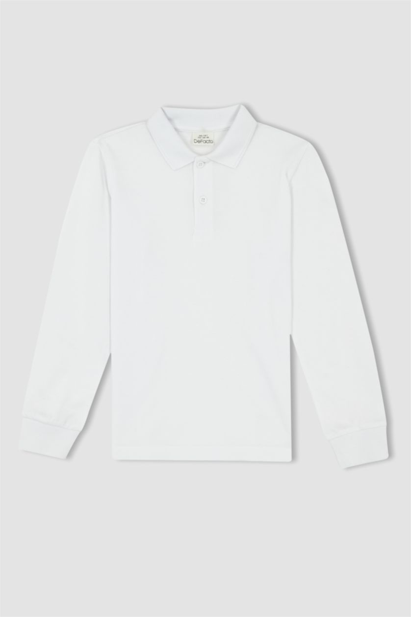 GARÇONS Blanc Polo à manches longues Col Polo 2 Garçon