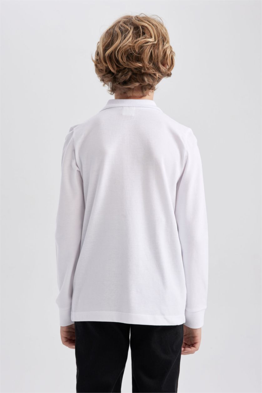 أولادي أبيض تيشيرت بولو مدرسه كم طويل قصة عادية - قطعتين