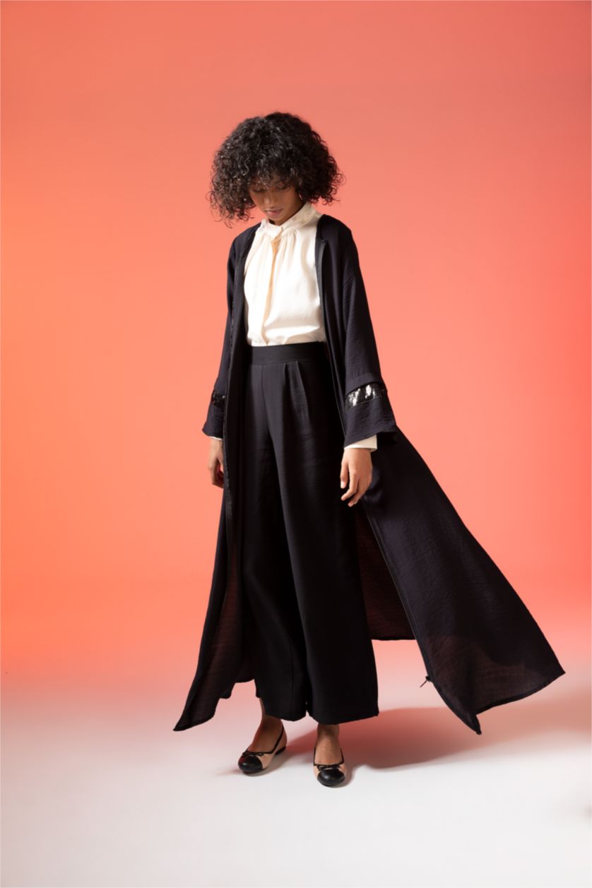 WOMAN Black Regular Fit Long Sleeve Long Sleeve Woven Dress