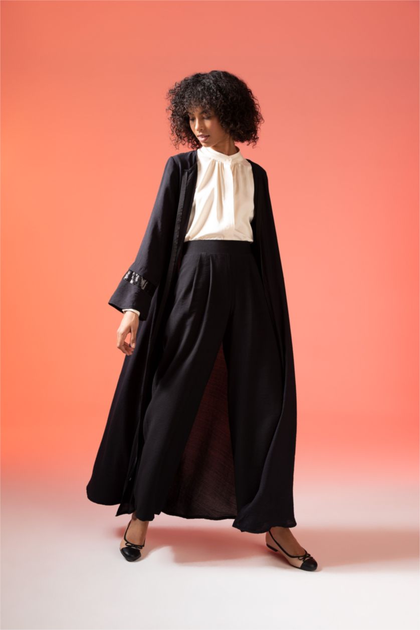 WOMAN Black Regular Fit Long Sleeve Long Sleeve Woven Dress