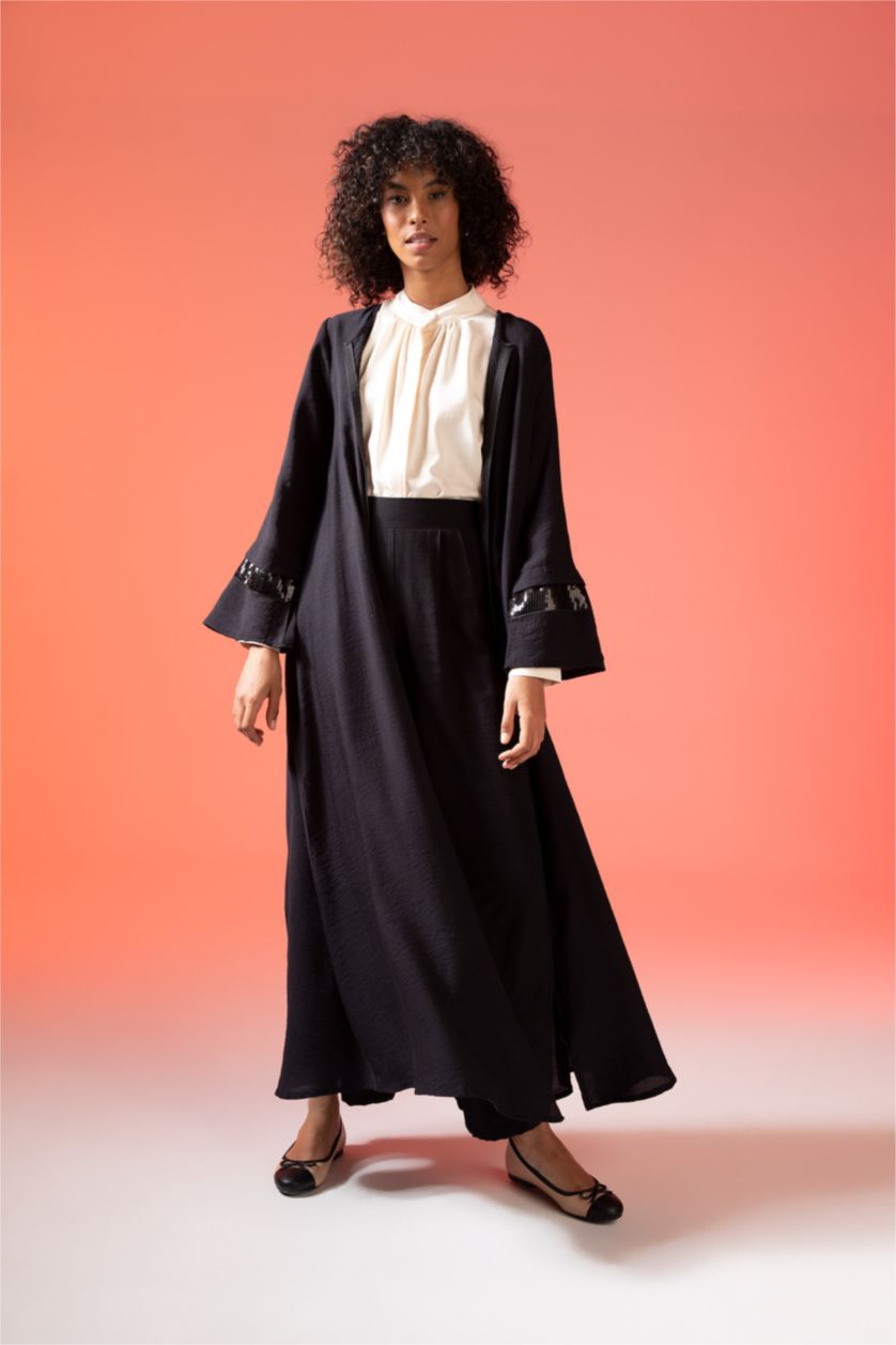 WOMAN Black Regular Fit Long Sleeve Long Sleeve Woven Dress