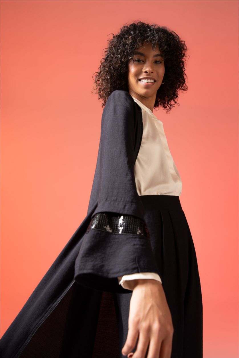 WOMAN Black Regular Fit Long Sleeve Long Sleeve Woven Dress