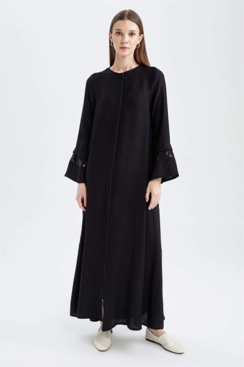WOMAN Black Regular Fit Long Sleeve Long Sleeve Woven Dress