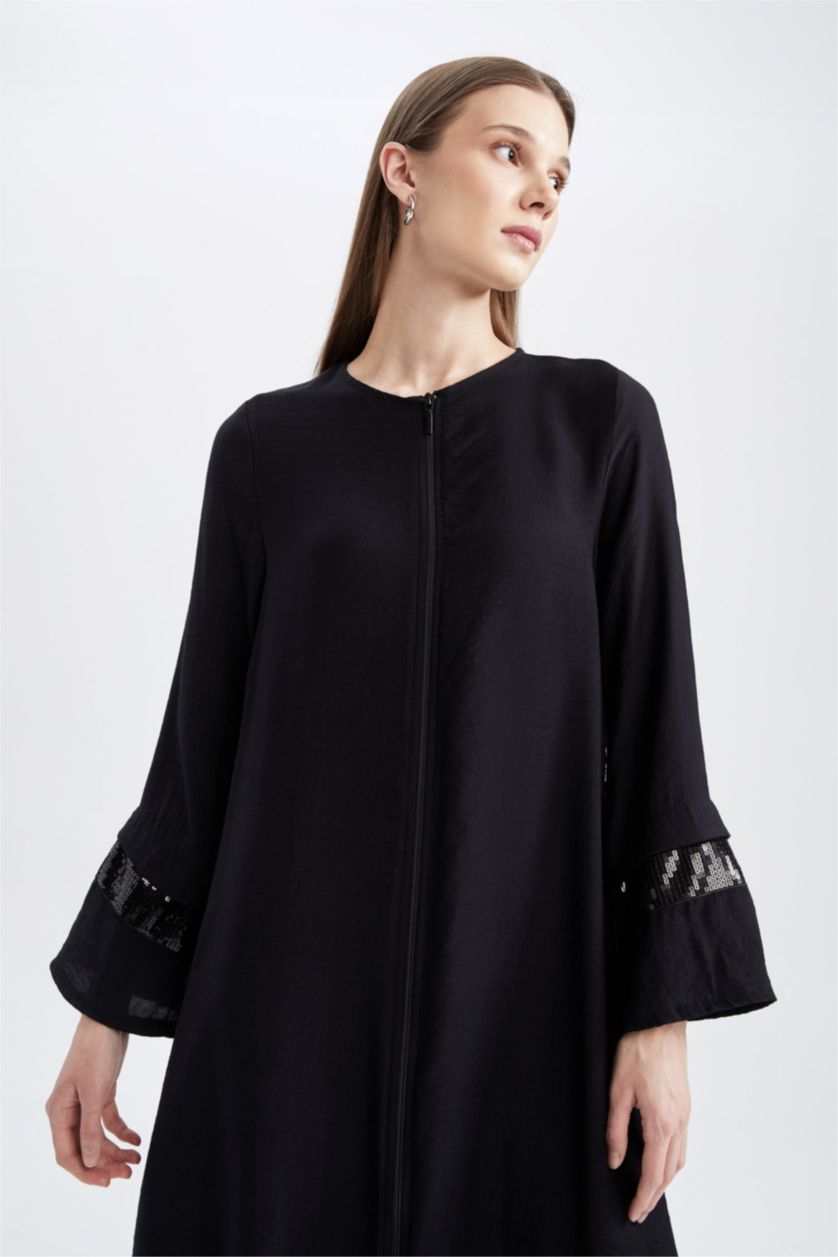 WOMAN Black Regular Fit Long Sleeve Long Sleeve Woven Dress
