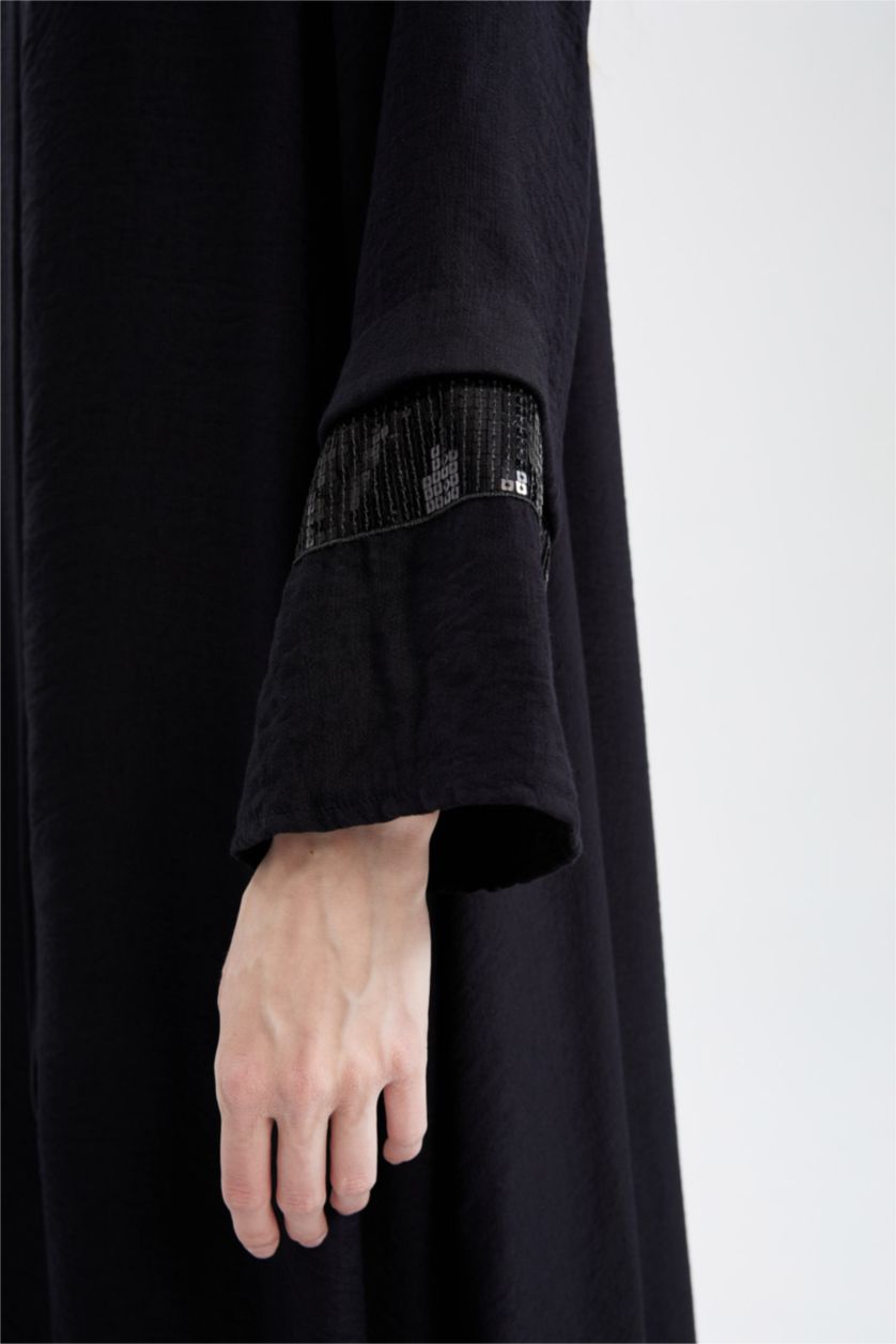 WOMAN Black Regular Fit Long Sleeve Long Sleeve Woven Dress