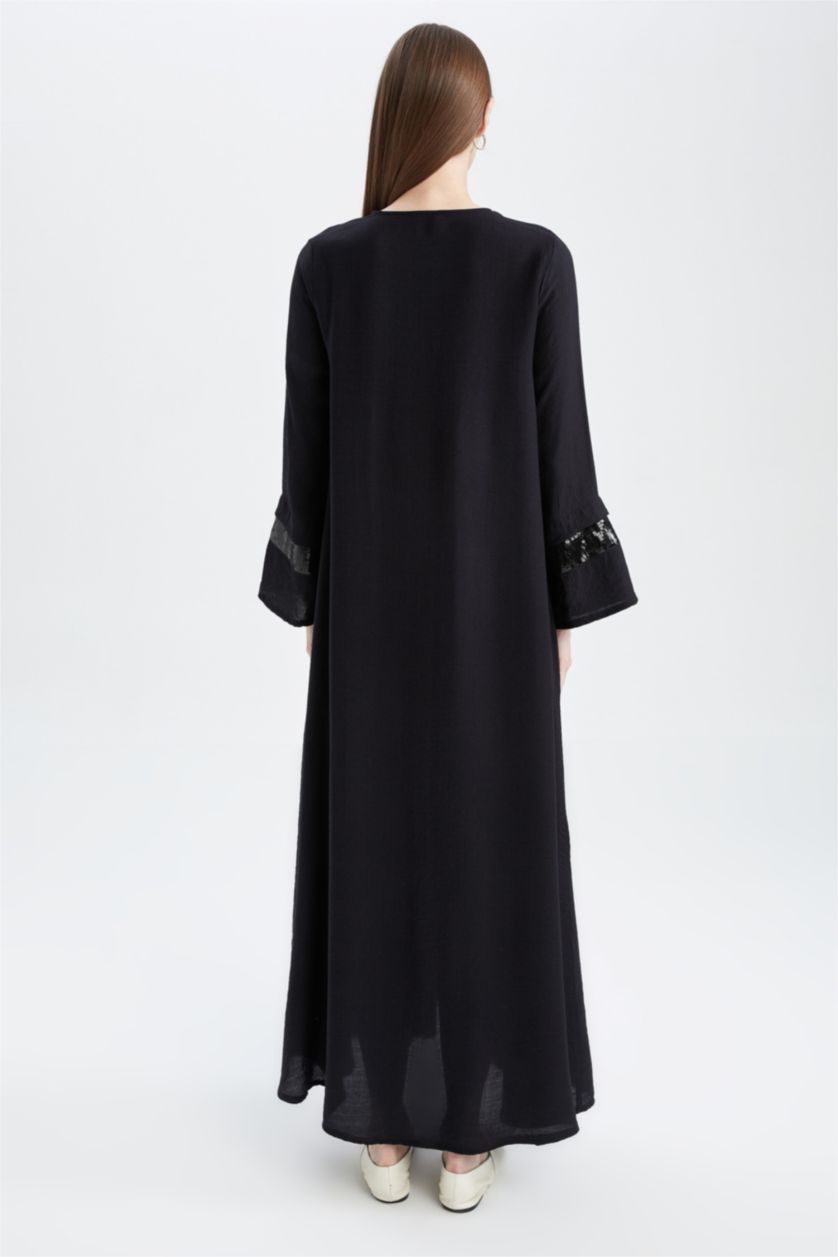 WOMAN Black Regular Fit Long Sleeve Long Sleeve Woven Dress