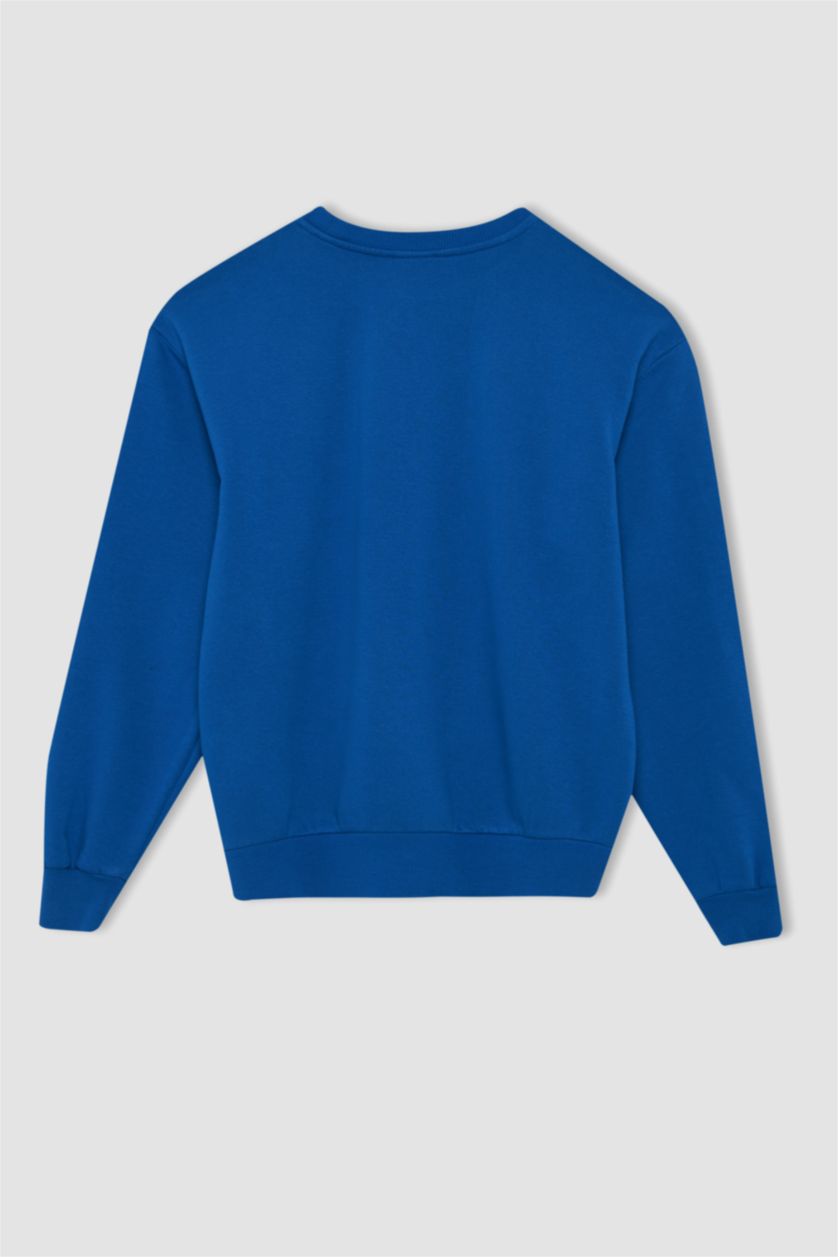 نساء اللون الملكي سويت شيرت قصة عادية بياقة مستديرة