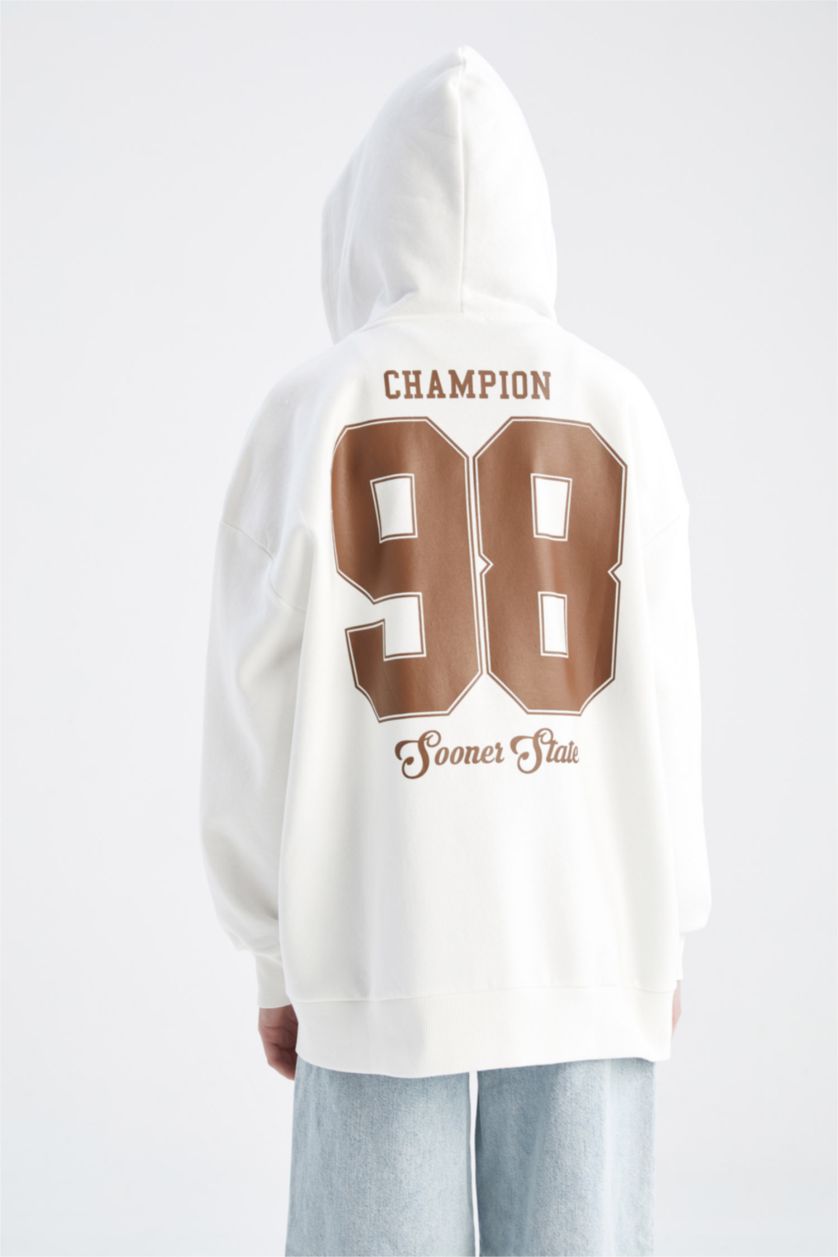 WOMAN Ecru Oversize Fit Thick Sweatshirt Fabric Cardigan