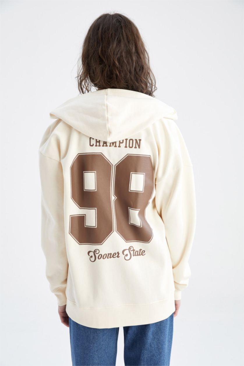 WOMAN Ecru Oversize Fit Thick Sweatshirt Fabric Cardigan