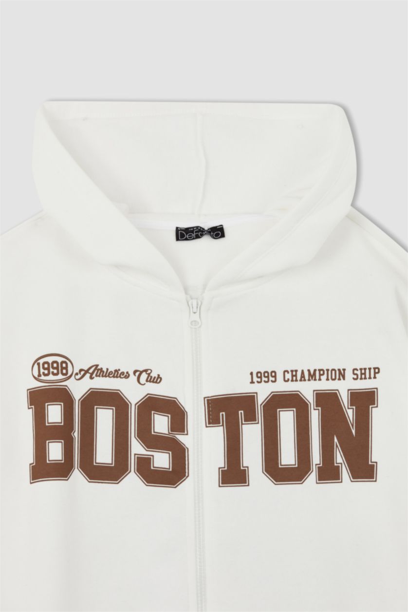 WOMAN Ecru Oversize Fit Thick Sweatshirt Fabric Cardigan