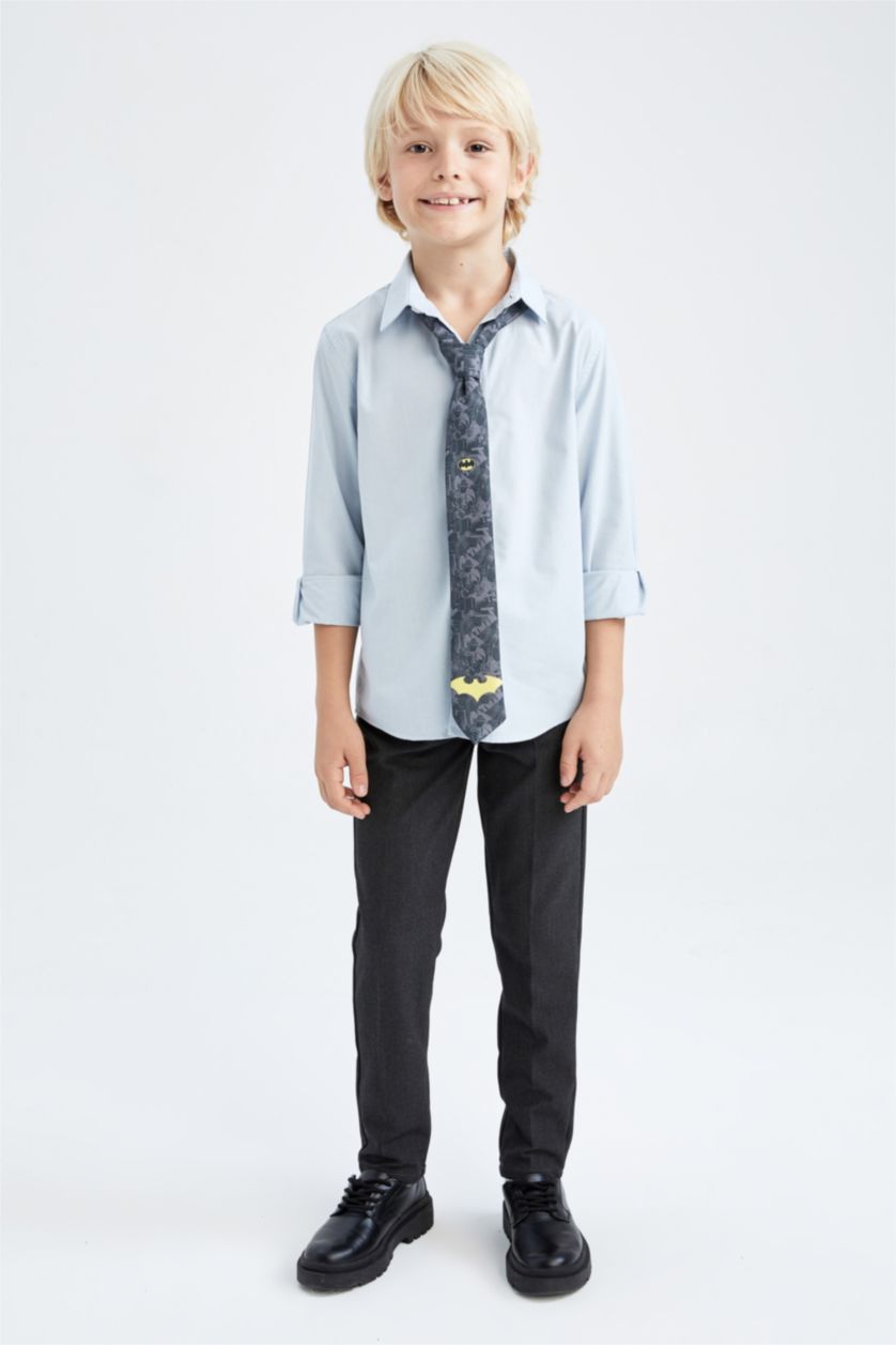 Erkek Çocuk - Genç Erkek Açık Mavi Erkek Çocuk Mavi Keten Görünümlü Uzun Kollu Okul Gömleği