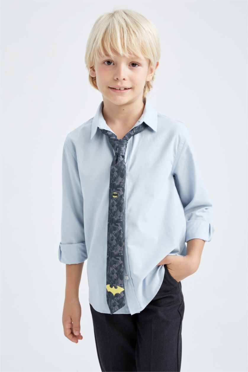 Erkek Çocuk - Genç Erkek Açık Mavi Erkek Çocuk Mavi Keten Görünümlü Uzun Kollu Okul Gömleği