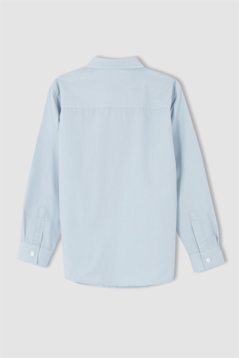 Erkek Çocuk - Genç Erkek Açık Mavi Erkek Çocuk Mavi Keten Görünümlü Uzun Kollu Okul Gömleği