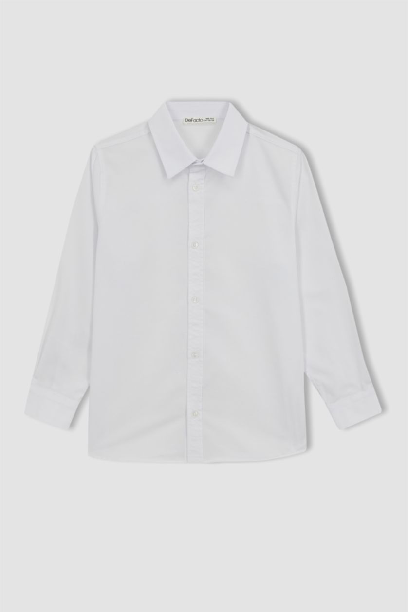 GARÇONS Blanc Chemise à manches longues en popeline à col polo et coupe régulière pour garçon