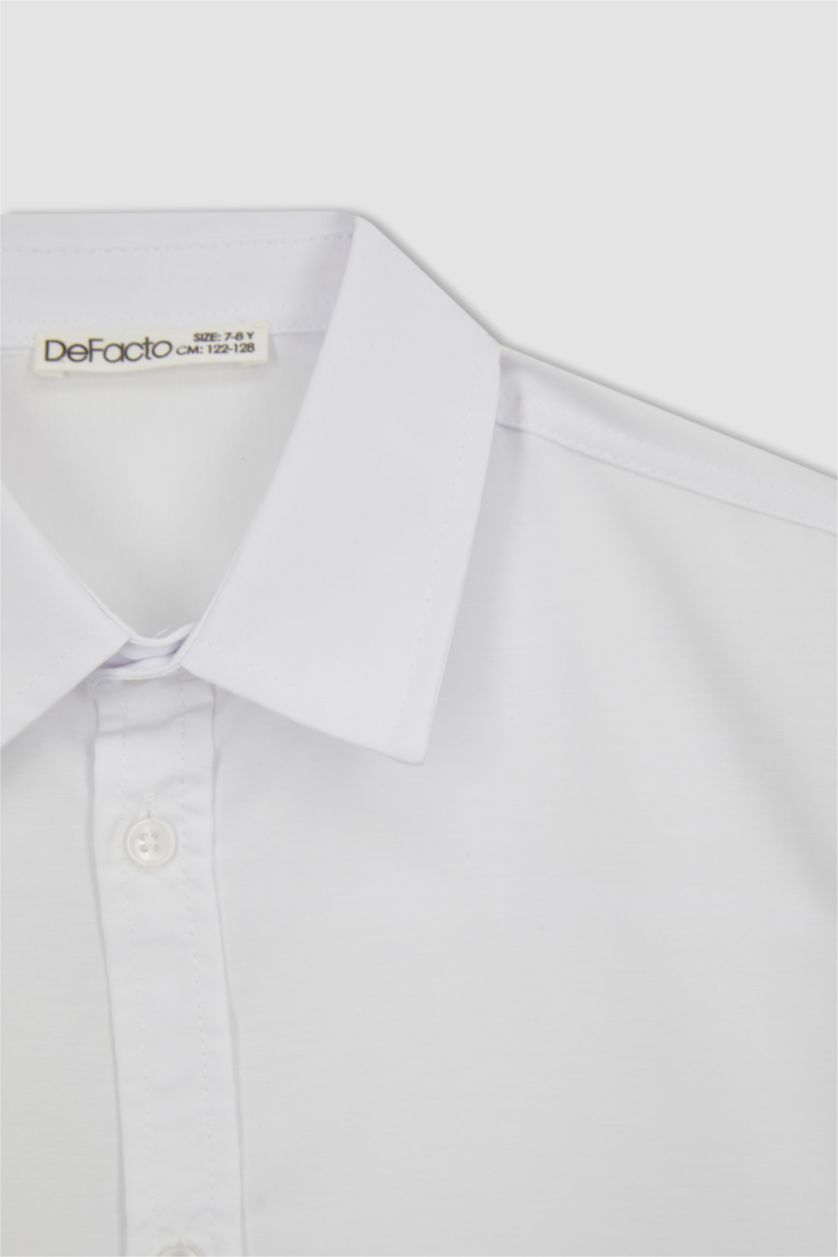 GARÇONS Blanc Chemise à manches longues en popeline à col polo et coupe régulière pour garçon