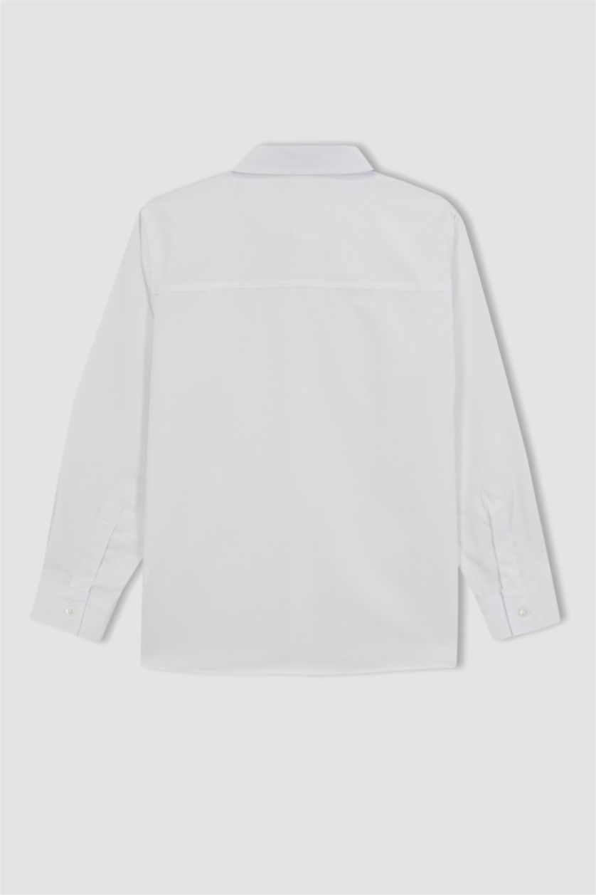 GARÇONS Blanc Chemise à manches longues en popeline à col polo et coupe régulière pour garçon