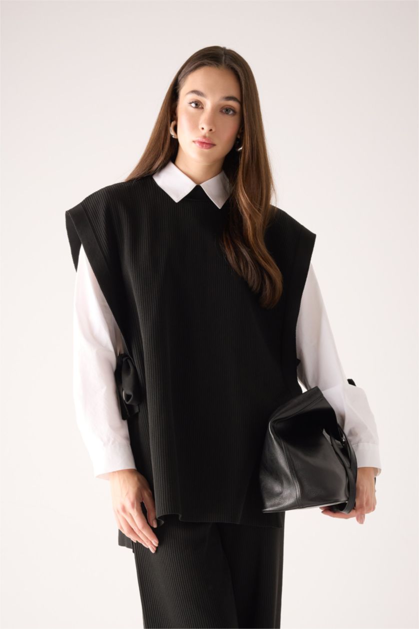 WOMAN Black Regular Fit Crew Neck Vest