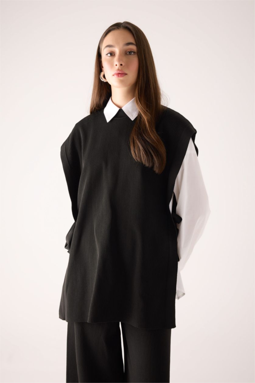 WOMAN Black Regular Fit Crew Neck Vest