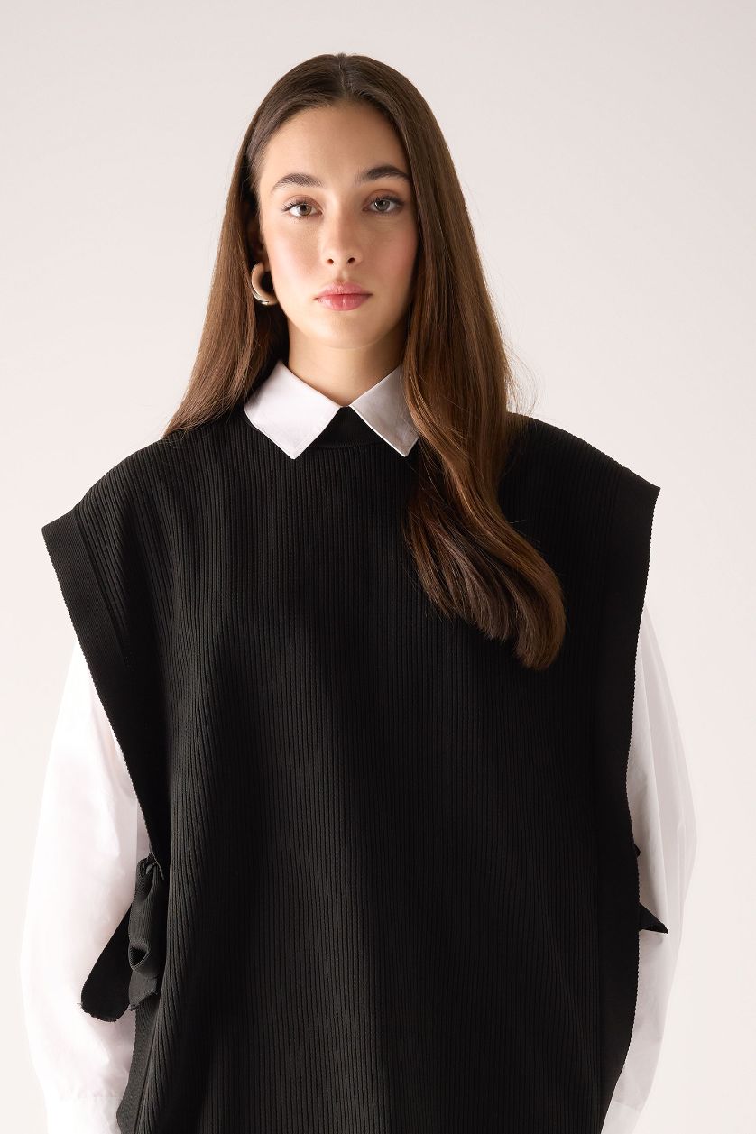 WOMAN Black Regular Fit Crew Neck Vest