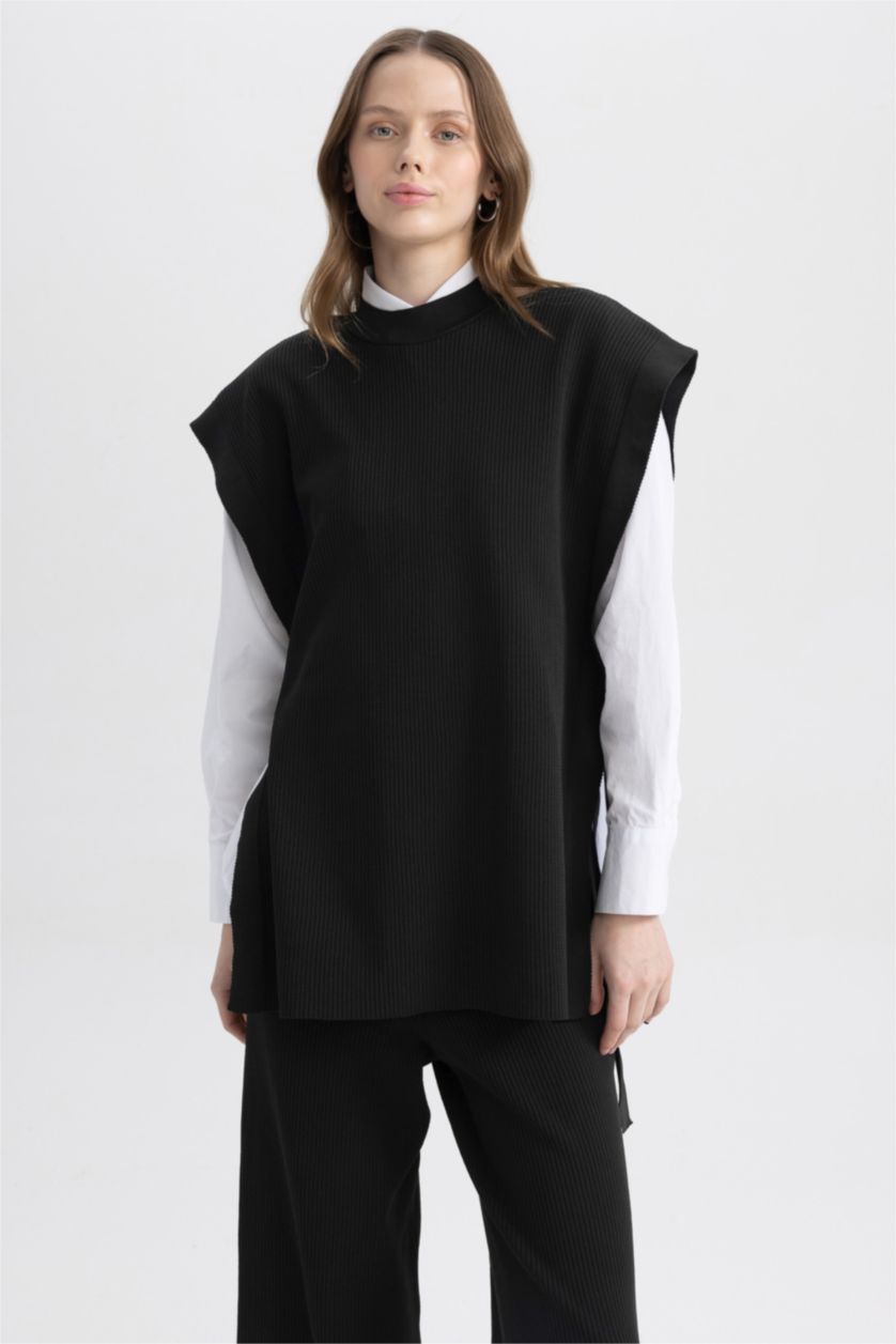 WOMAN Black Regular Fit Crew Neck Vest